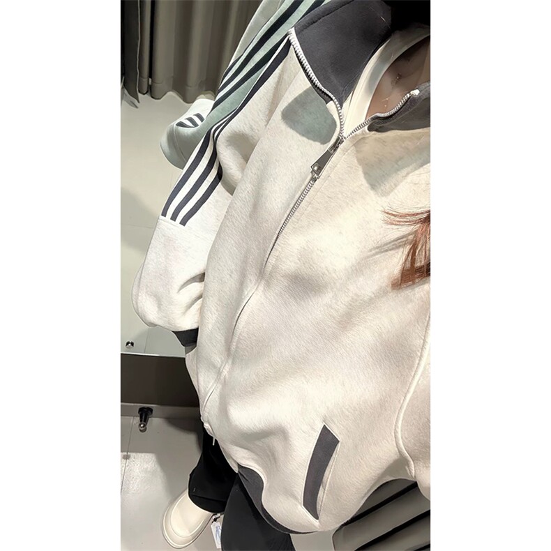 抖音得物高品质26春装美式高街重磅结构拼接织带立领卫衣外套CM42,女装短外套,电商A486