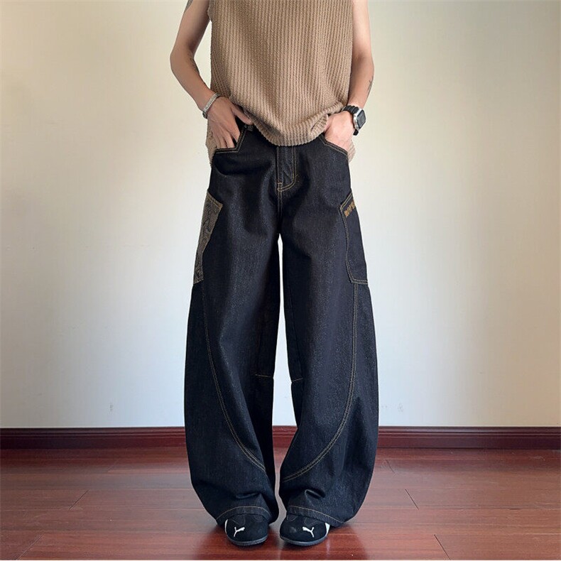 2025春夏新款美式高街蛇纹弯刀宽松牛仔裤B315-K25708-特p53控98,男装牛仔裤,电商B315