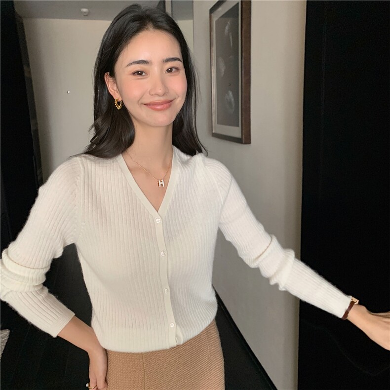 2025舒适百搭简约秋冬新款开衫针织衫羊绒长袖,女装羊绒衫,玛卡隆羊绒
