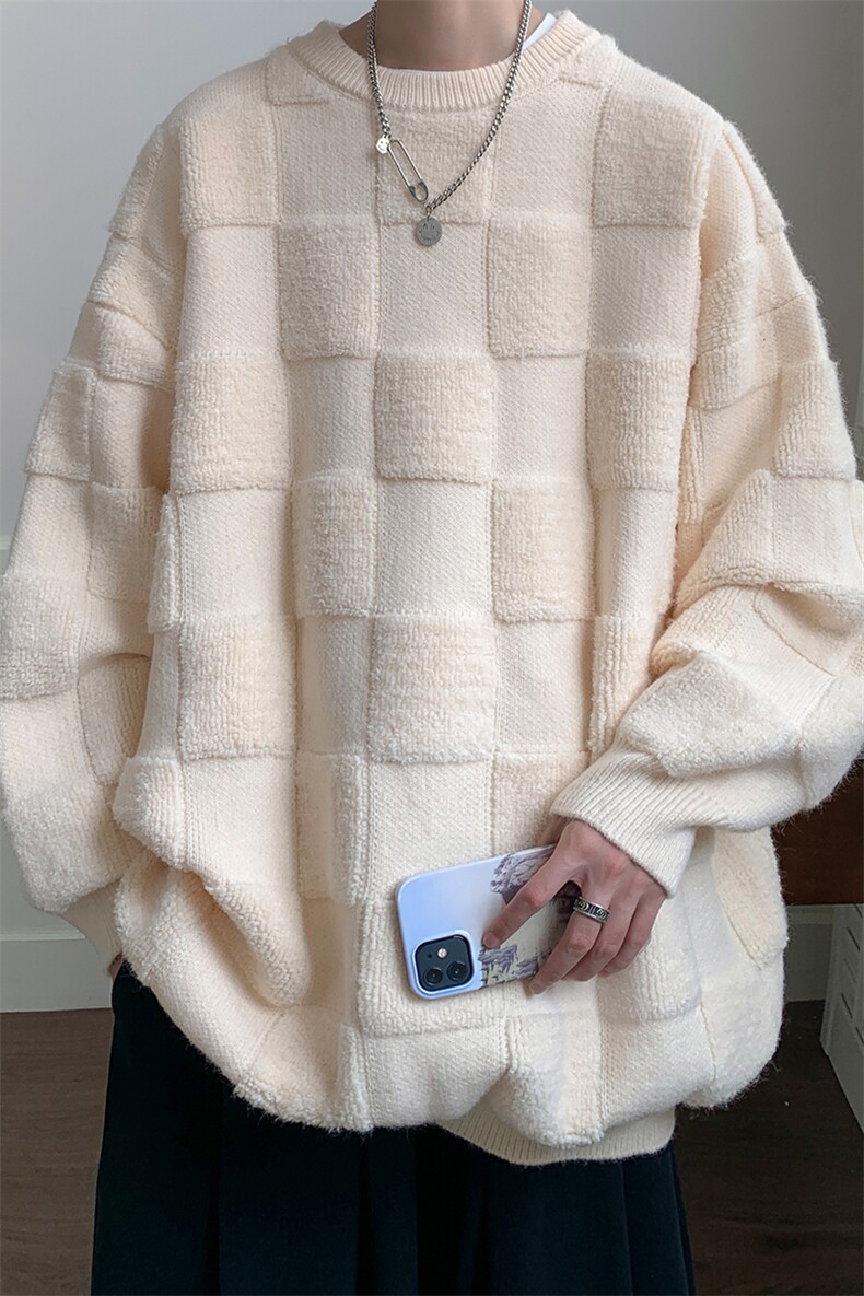 8XL-M特大码美式街头设计感毛巾绣格子毛衣男女情侣MY1204P50控68,男装针织衫/毛衣,电商D206-1