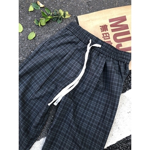 港风秋款男女休闲裤格子条纹松紧抽绳长裤H2224 P40图片