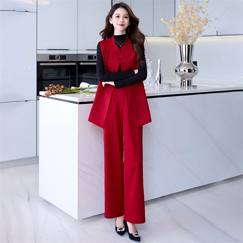 出席重要场合的穿搭裤子套装新中式喜婆婆婚宴装春季结婚妈妈礼服,女装套装/套裙,卡杰菲