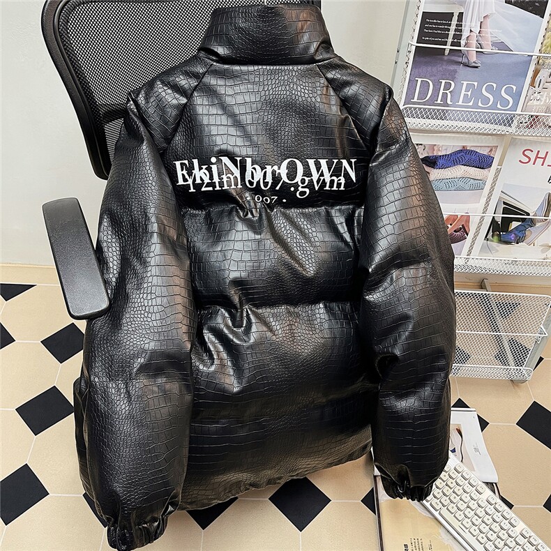 中性风平铺鳄鱼纹棉衣男手塞棉夹克PU皮棉服外套男8507P120控158,男装棉衣,星座226-1