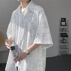 8XL-M肌理褶皱冰丝短袖衬衫男夏薄款半袖防晒衬衣外套DC28010P45图片