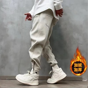 2024秋冬新款男士潮牌刺绣加厚束脚拉链休闲裤宽松弯刀裤加绒卫裤图片