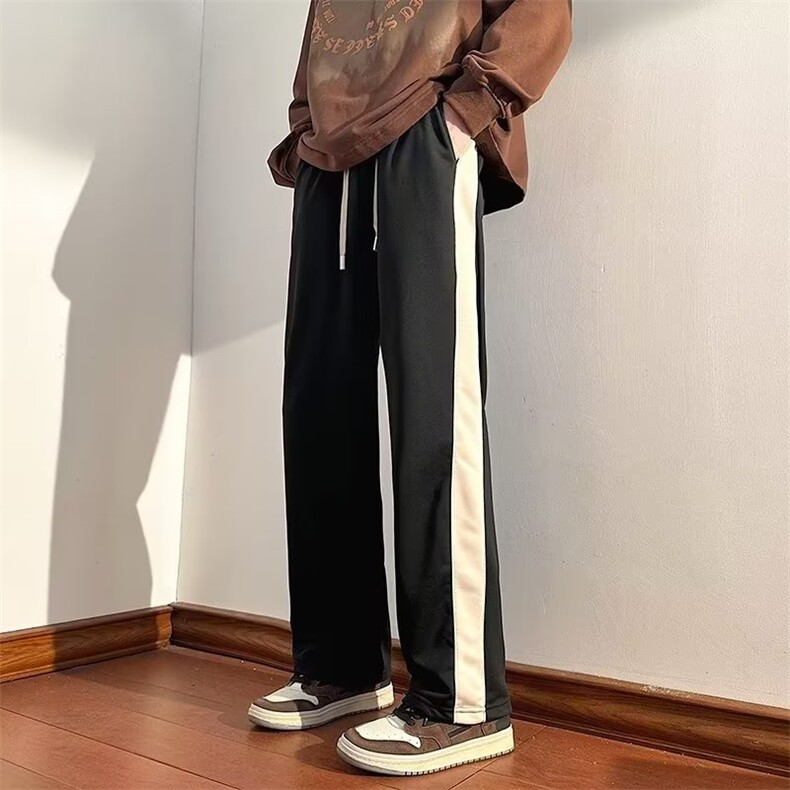 条纹裤子男秋冬季直筒宽松阔腿2023新款加绒潮卫裤运动长裤K10,男装休闲裤,星座1116A-1（原606A）