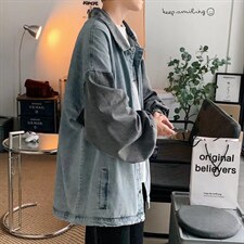 潮流夹克潮男春季拼色牛仔外套J499P58图片