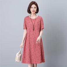 2025夏季新款连衣裙女中年妈妈装宽松休闲显瘦遮肚藏肉裙子中长裙，女装连衣裙，简韵佳