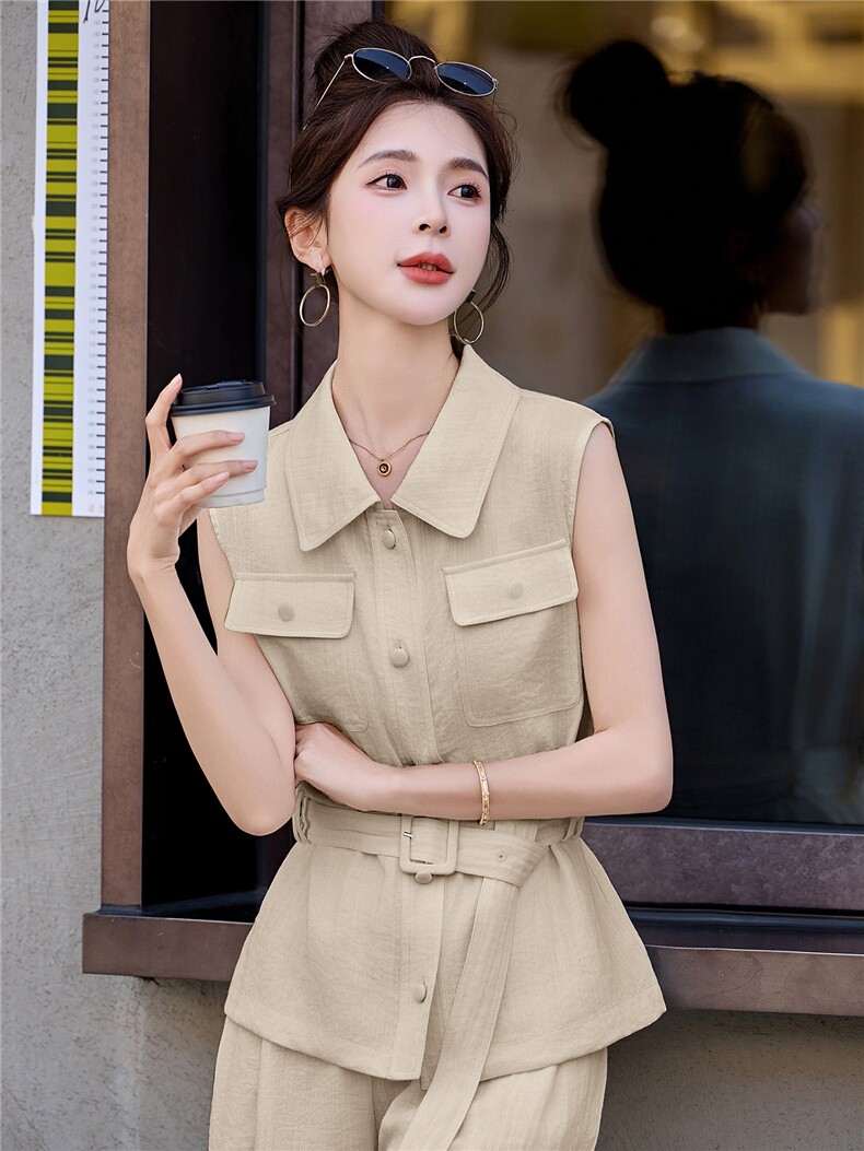 2026夏装新款简约时尚休闲马甲两件套裤,女装套装/套裙,美沁
