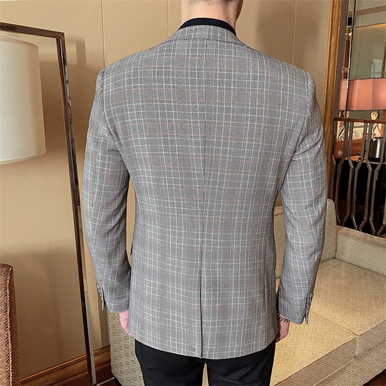 2021春新款西装男士复古格子西装西服西外套805-,男装西服,电商D225