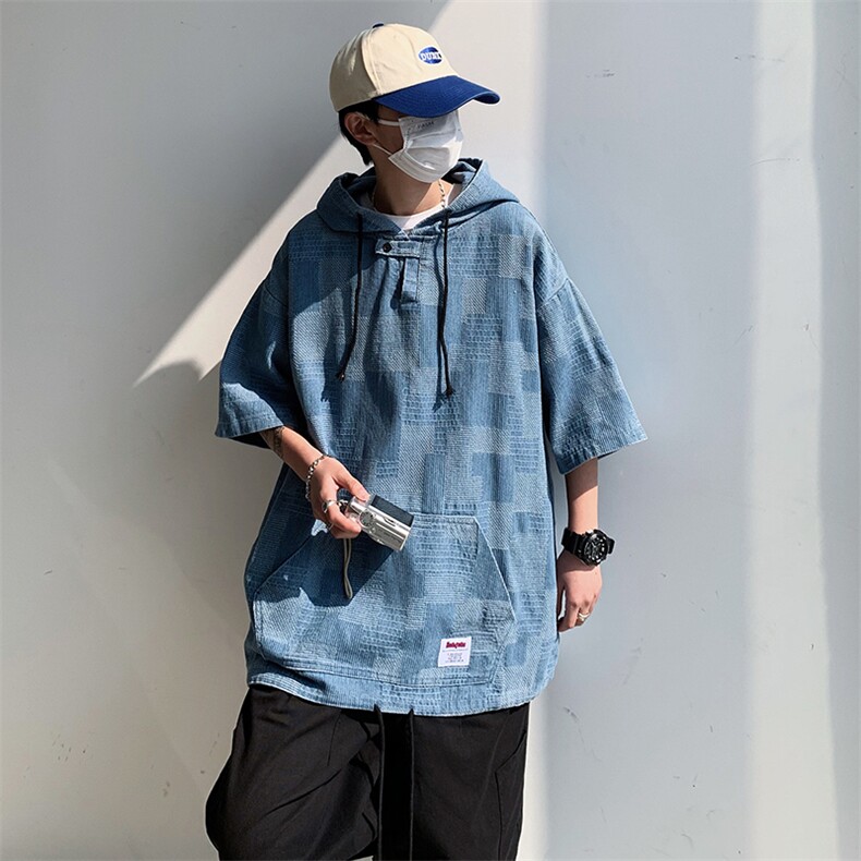 t恤男韩版潮连帽格子高街2024夏季新款ins宽松百搭卫衣ST040-P34,男装卫衣,星座412-3