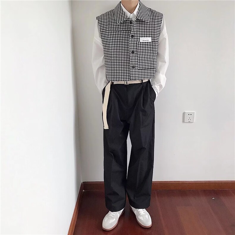 格子马甲外套男春秋季宽松韩版潮流痞帅短款背心坎肩上衣MJ08P35,男装背心/马甲,星座1013-5