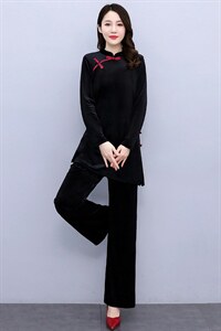 现货金丝绒时尚优雅潮流舒适套装2022年春季圆领个性气质款图片