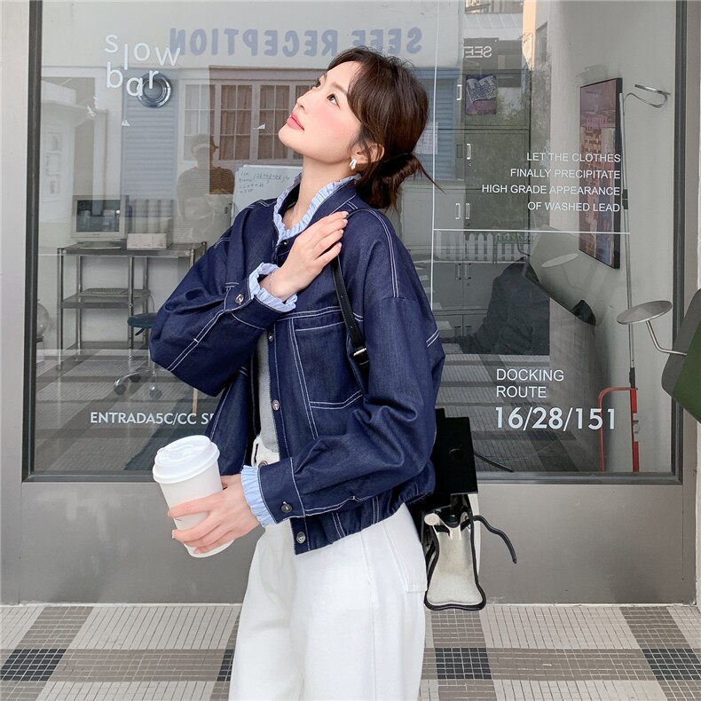 新款2026春季拼色木耳边牛仔外套6211-P145-K238,女装短外套,2C057