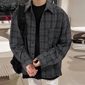 春装~男生长袖衬衫宽松简约格子衬衣薄外套 XZ716A-CS809P55图片