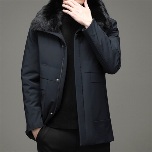 新款休闲兔皮毛内胆羽绒服可脱卸狐狸毛毛领外套上衣HM2382-P630,男装羽绒服,电商B212（原钱塘6029）