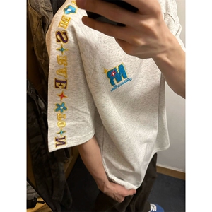 解构设计万针全刺绣工艺280克重磅高品质美式高街短袖T恤特33图片