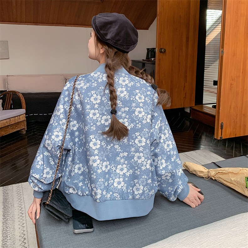 蓝色复古碎花棒球服外套女2025春季新款设计感超好看短款夹克上衣,女装短外套,浙宝276（原081）