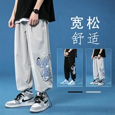 加推2023夏季薄款中性风蓝底宽松大码束脚冰丝休闲裤1528-P40图片