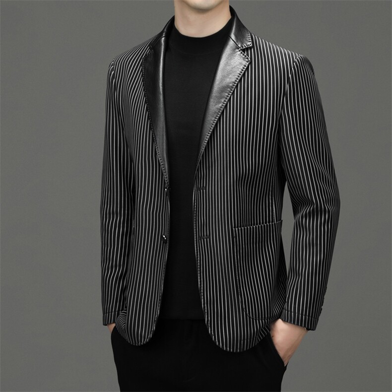 男2023秋季新款中年男士皮西服商务休闲西装薄款男装时尚外套,男装西服,电商B212（原钱塘6029）