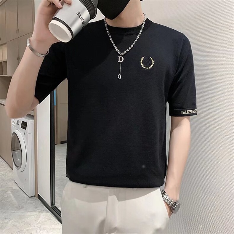 网红圆领短袖毛衣男韩版潮流字母刺绣半袖修身打底针织衫T3335,男装针织衫/毛衣,星座1116A-2（原606A-1）