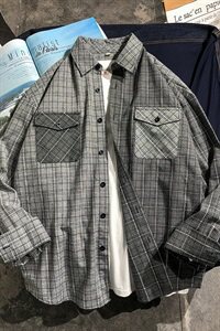 格子衬衫男韩版潮流休闲宽松百搭长袖衬衣外套潮DF62T图片
