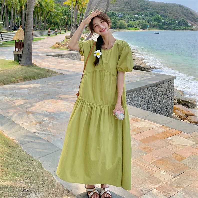 法式甜美减龄茶歇泡泡袖连衣裙女2025夏季新款韩版宽松显瘦长裙子图片