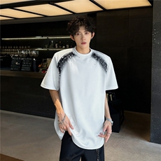 2025新款喷绘珍珠圆领t恤短袖cleanfit五分袖百搭现货T1873-P31，男装T恤，星座512-3