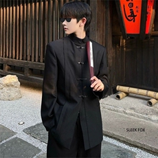 XZ189-P55皮质盘扣带垫肩西服上衣，男装西服，电商B323A