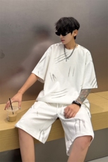 高品质猫爪布美式机车拉链套装夏季新款设计短袖短裤套装特P70，男装牛仔裤，电商B319
