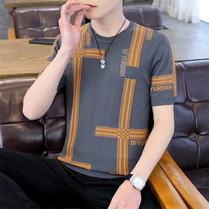 中青年男士短袖t恤时尚休闲夏季2023新款打底衫上衣服圆领体恤男图片
