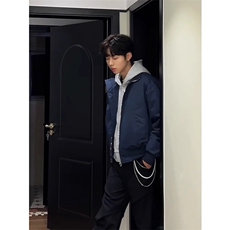 藏青色飞行夹克棉服男款冬季加厚廓形棉衣外套cleanfit，男装夹克，星座506A