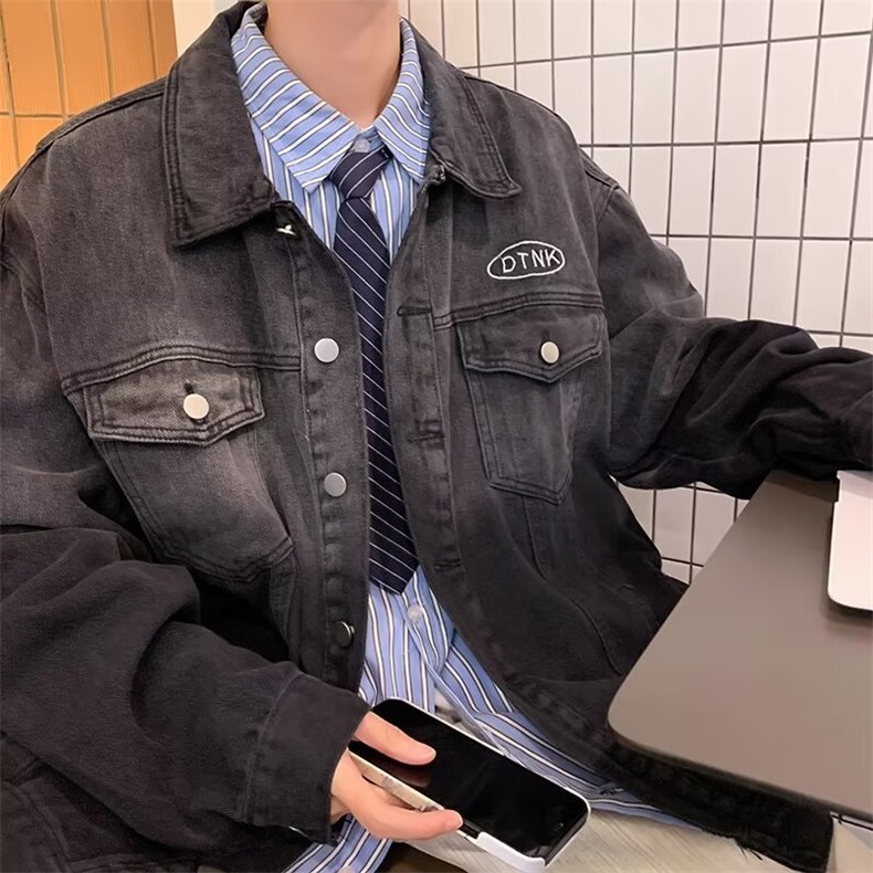 渐变牛仔夹克秋冬季休闲痞帅上衣美式ins潮牌工装外套男J8902-p75,男装夹克,星座1008