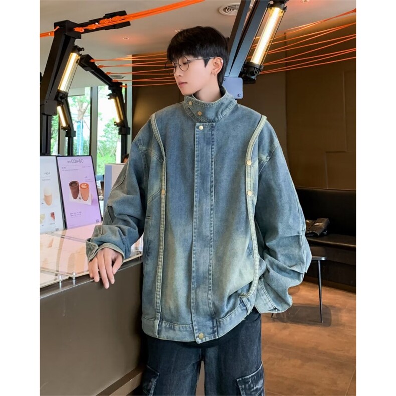 美式牛仔外套男潮流高街小众痞帅机车夹克男潮春秋休闲W5886-P75图片
