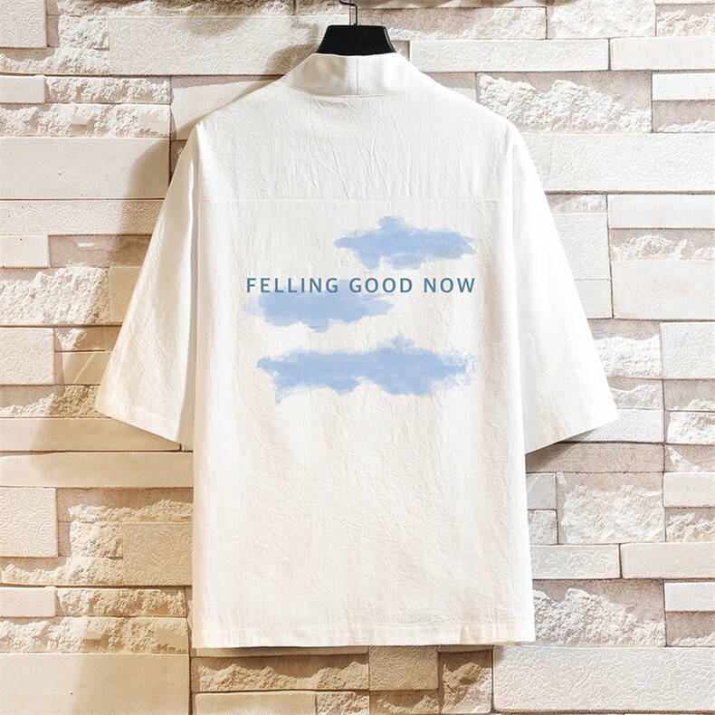 HF59143-P40风汉服男开衫外套七分袖道袍 砖墙挂拍图片