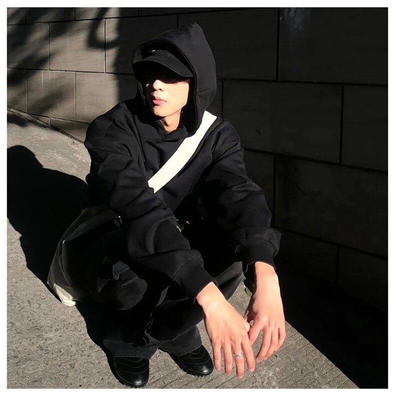 网图重磅65棉450克双排扣连帽卫衣纯色短宽套头外套男 RH5311-P48图片