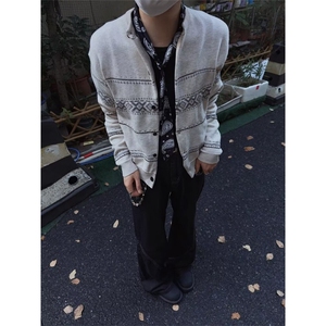 2025新款学院风开衫针织衫慵懒宽松上衣圆领提花毛衣男女图片