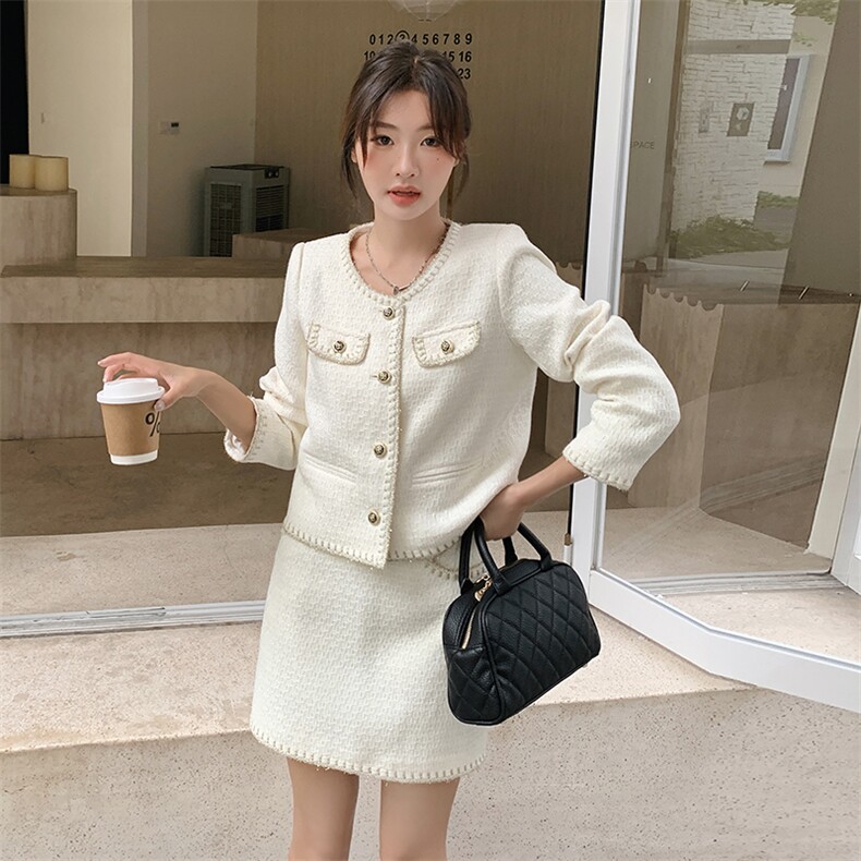 小香风套装女2025新款春秋季高级感气质名媛粗花呢短外套半身裙子,女装套装/套裙,慧峰