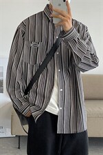 2025秋装条纹衬衫男装长袖港风休闲潮牌宽松衬衣外套CS713P45控59，男装衬衫，电商B413-1