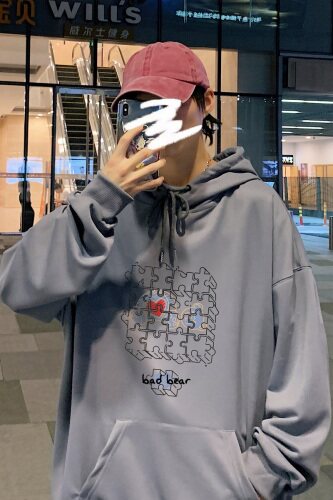 秋冬连帽套头卫衣男港风中性风大码宽松纯色厚1016-1 WYM045 P33图片