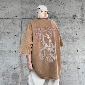 B239-1069-P38 复古水洗做旧 夏季美式印花 半袖高街重磅短袖T恤图片