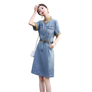 天丝牛仔连衣裙女薄款2023夏季新款复古港风气质减龄收腰衬衫裙子图片