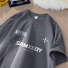 量大优供抖音视频支持得物配合二开美式满天星亮片短袖T恤MTX337，男装T恤，电商A486