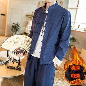 风新中式冬装唐装夹克男居士服大码加绒加厚套装A804加绒P145图片