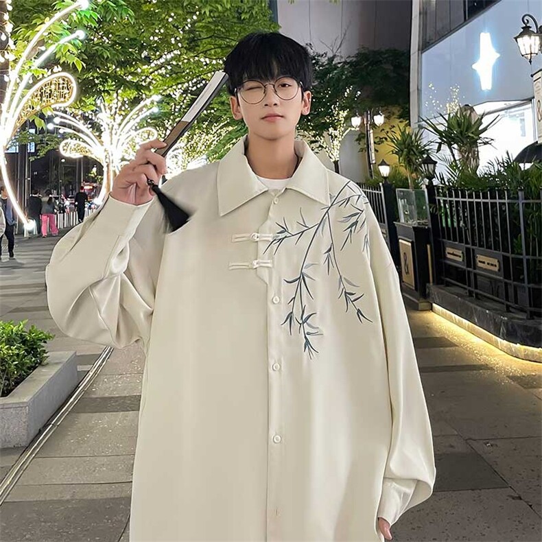 风绣花长袖衬衫风印花宽松版型百搭打底衫CS930P-45,男装衬衫,电商A128