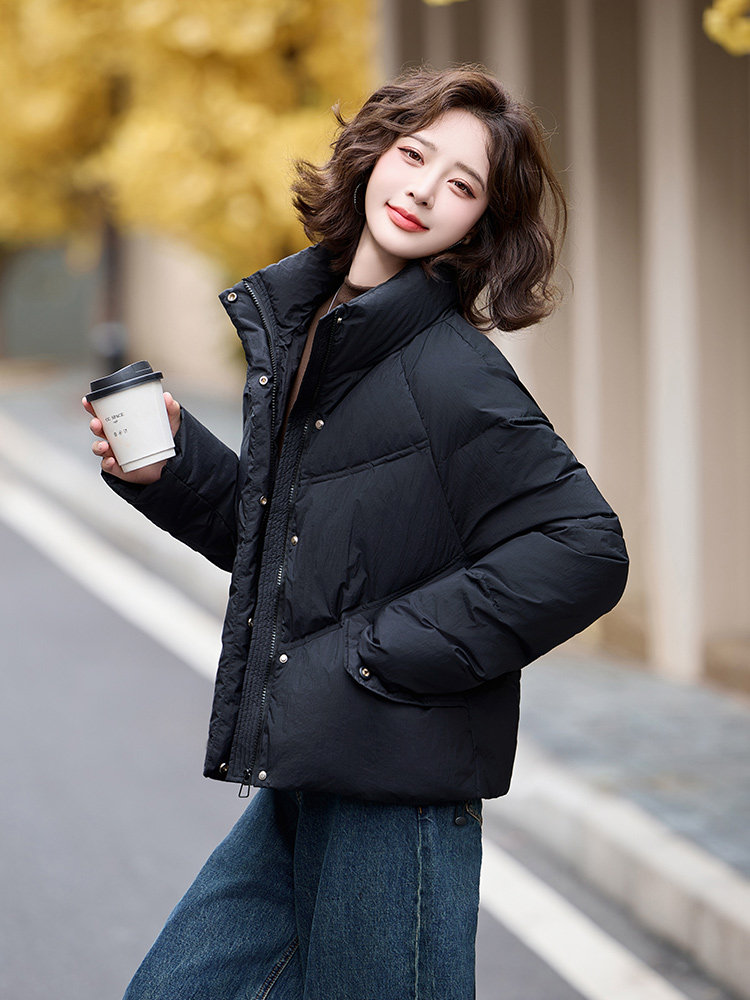 时尚气质女款短款羽绒服冬季保暖轻薄显瘦外套90%白鸭绒填充黑色百搭设计,女装羽绒服,姿衣坊