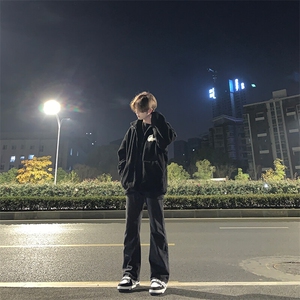 已授权 美式vibe风裤子高街潮牌黑色微辣牛仔裤修身直筒痞帅长裤图片