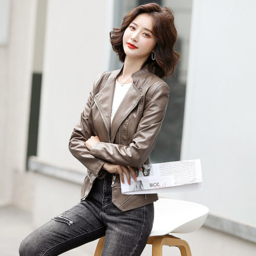 时尚修身显瘦皮衣女短款机车服外套小夹克上衣,女装皮衣,江南女神