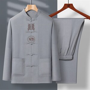 亚麻t恤男短袖夏季宽松刺绣上衣唐装潮流风男装棉麻半袖套装图片