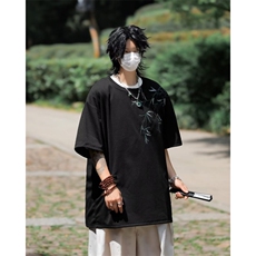 新中式风竹子重磅短袖t恤男潮牌白色宽松大码IT5500-P35，男装T恤，星座1109-3